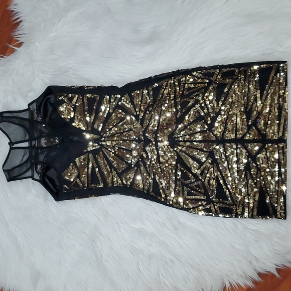 bebe black with gold sequin mini dress - Picture 5 of 10